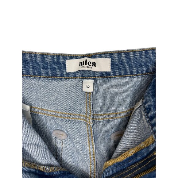 Blue Straight Leg Jeans with Distressed Knees - Picture 3 of 5